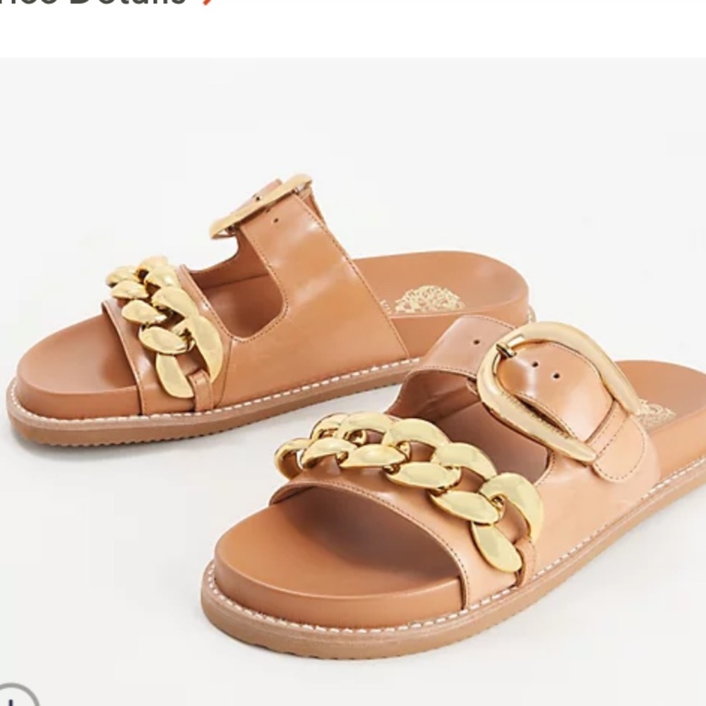 Vince Camuto | Kenedys slides with gold chain detail & buckle strap, 7-1/2 M